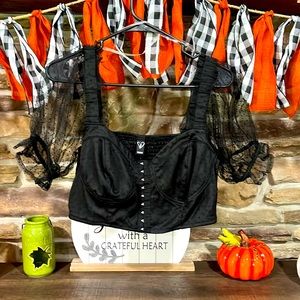 Windsor Corset Crop Top with Lace Sleeves